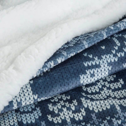 Eurofirany Vianočná prikrývka biela tmavomodrá - mäkký prehoz z mikrovlákna, 240 g/m²