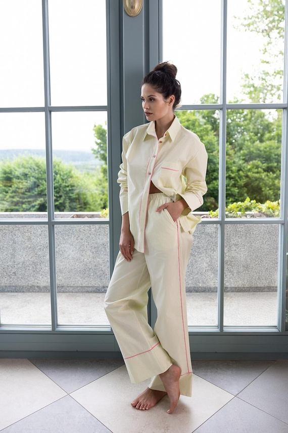 Dámske pyžamo Sensis Raven limetkové – bavlna, košeľa na gombíky a nohavice