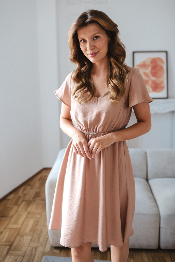 Milk & Love Lovely Dress tehotenské a dojčiace šaty z viskózy béžové