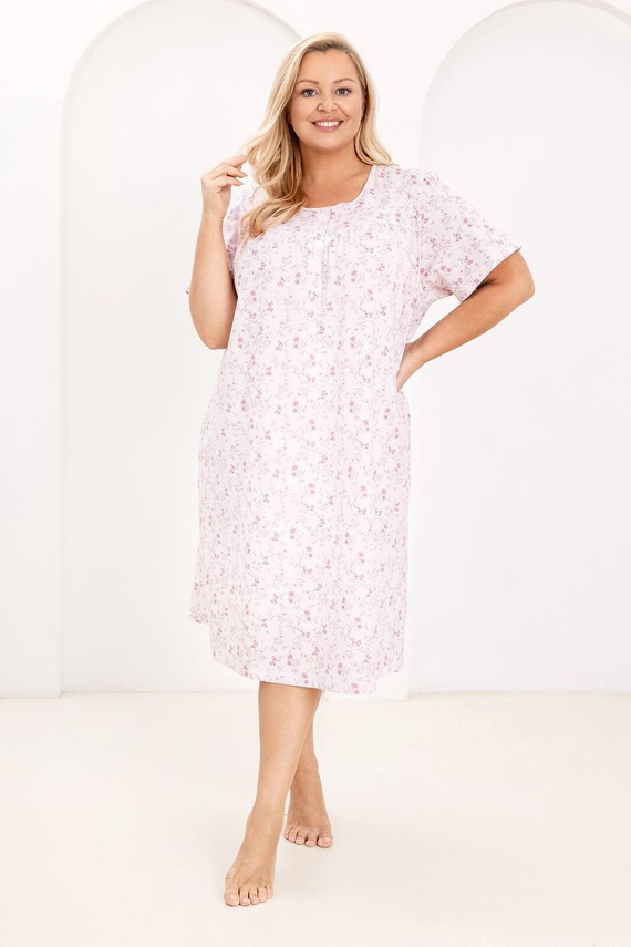 Dámska nočná košeľa 018 Regina pink- 100% bavlna Premium, gombíky, krčok, pohodlný spánok každú noc