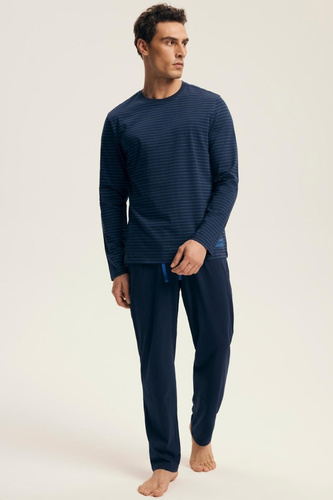 Pánske pyžamo Premium 43455 New Henderson navy blue - bavlna, dlhý rukáv, elegantné balenie