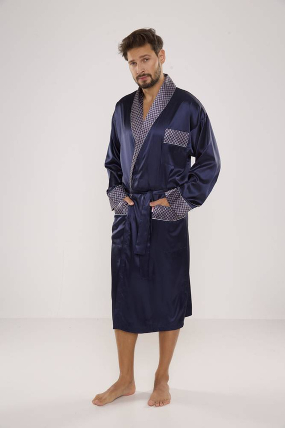 940 Forex pánsky saténový župan - tmavomodrý