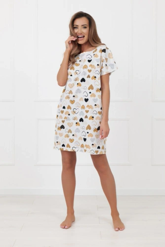 Dámska nočná košeľa Soraja Italian Fashion - krátky rukáv, bavlna, srdiečka