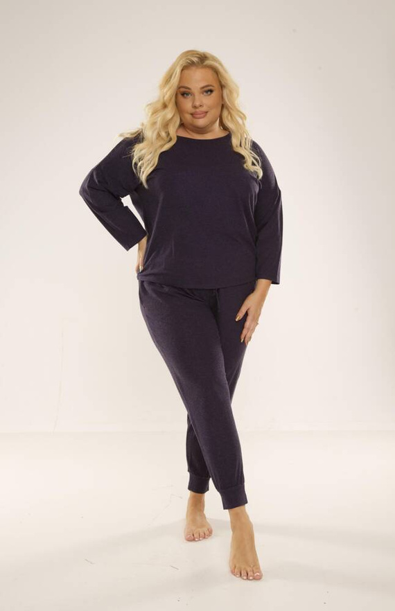 347 Paula Dámske pyžamo Plus Size De Lafense - tmavomodré