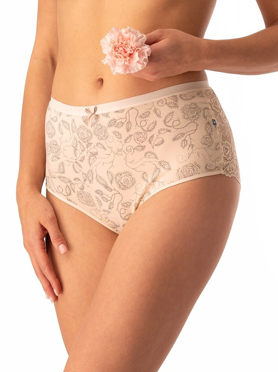 Dámske bavlnené nohavičky Key LPF 590 béžové - 2 ks v krabici, čipka na zadnej strane