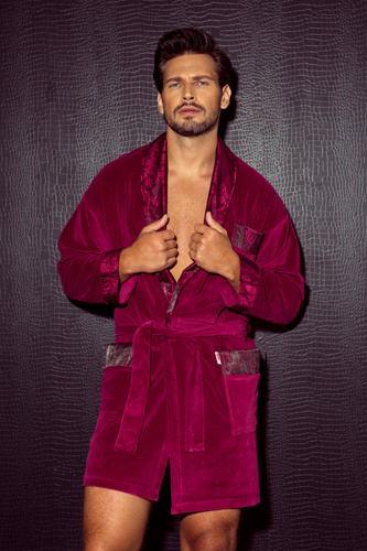 866 Noble Pánsky velúrový župan De Lafense - krátky, elegantný, bavlnený - bordový