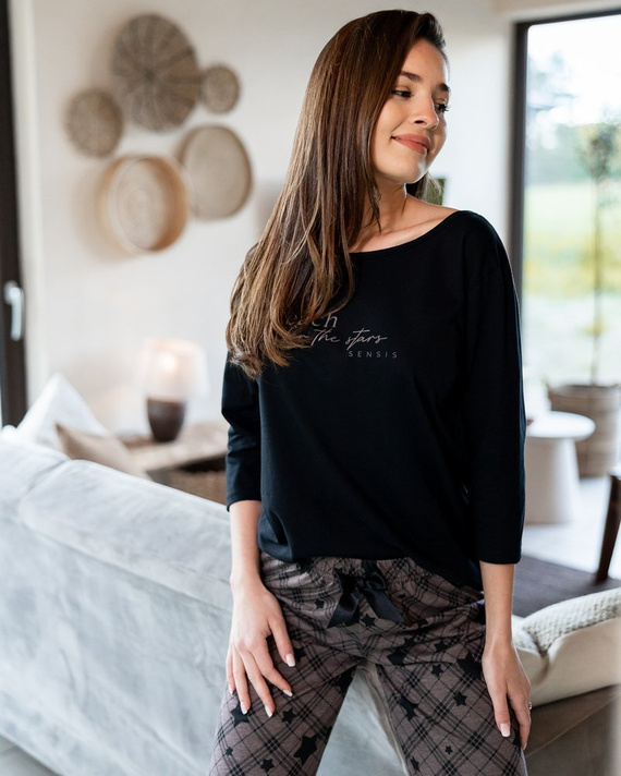 Sensis Reach For The Stars Dámske pyžamo - čierno-hnedé