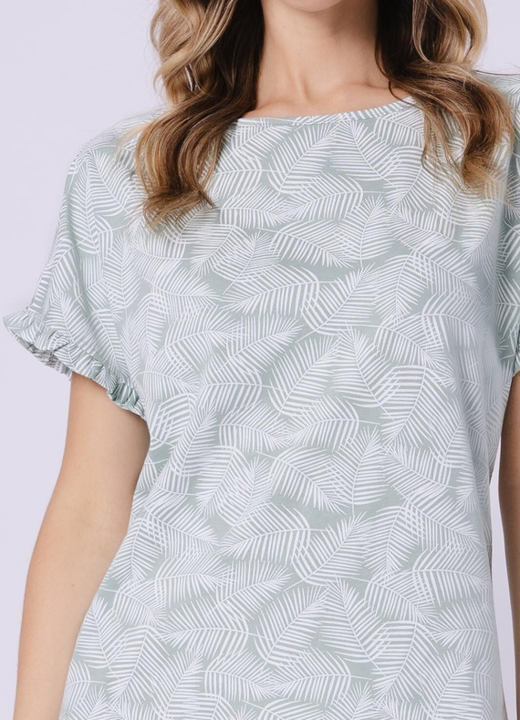 Dámska nočná košeľa 1728 Elif Leveza pea - 100% bavlna, krátky rukáv s volánom, kvetinová potlač, dĺžka pred kolená