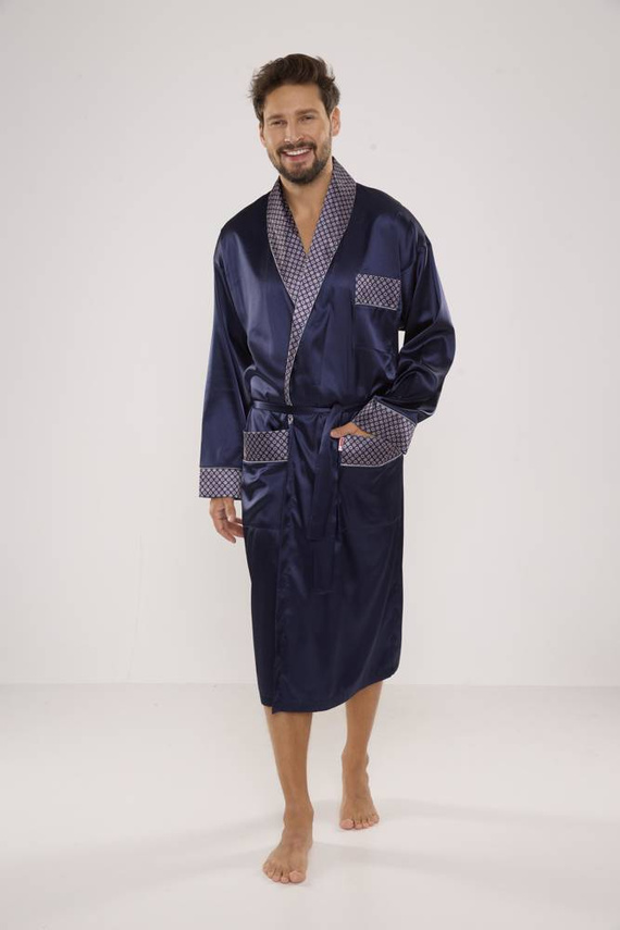 940 Forex pánsky saténový župan - tmavomodrý