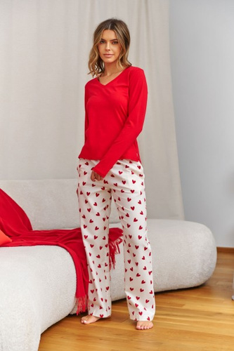 Dámske pyžamo Doctor Nap Amour, červená blúzka + flanelové nohavice, 100% bavlna