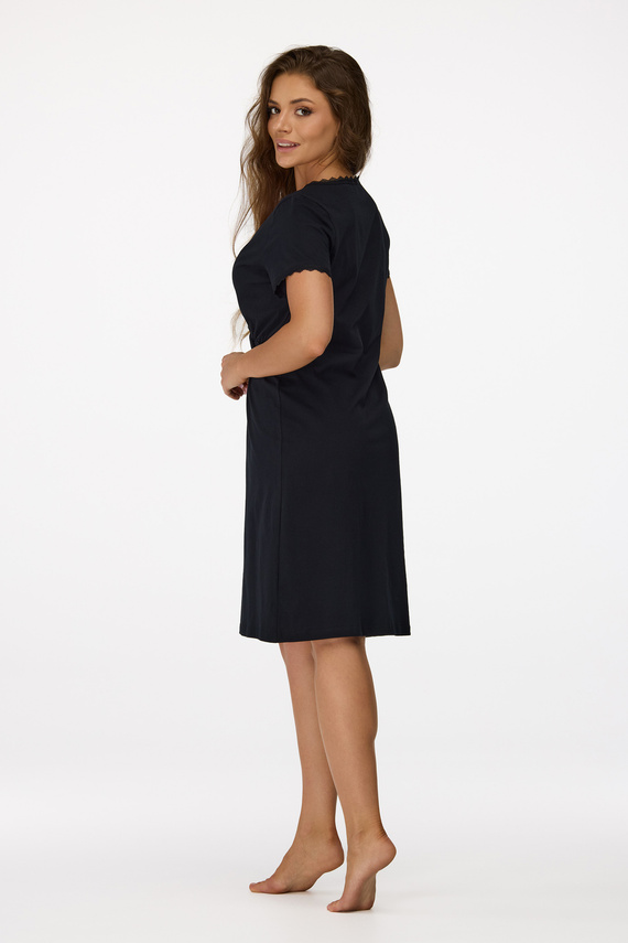 nie. 37 Tehotenská nočná košeľa Senizo čierna - 100% bavlna, čipka, krátky rukáv, na dojčenie