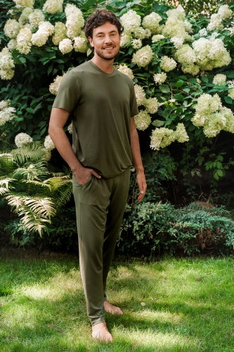 Dallas Pánske pyžamo s krátkym rukávom, dlhé nohavice Italian Fashion - khaki