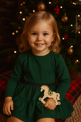 Dievčenské bavlnené šaty Mamatti SE03 Merry Christmas - fľaškovo zelené, s dlhým rukávom