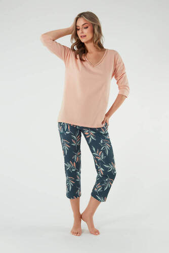 Julietta Dámske pyžamo 3/4 rukávy, 7/8 nohavice Talianska móda - lososová/potlač
