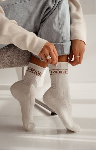 0071-009 Unikátne dámske ponožky Milena ecru - bavlna, polovičné froté