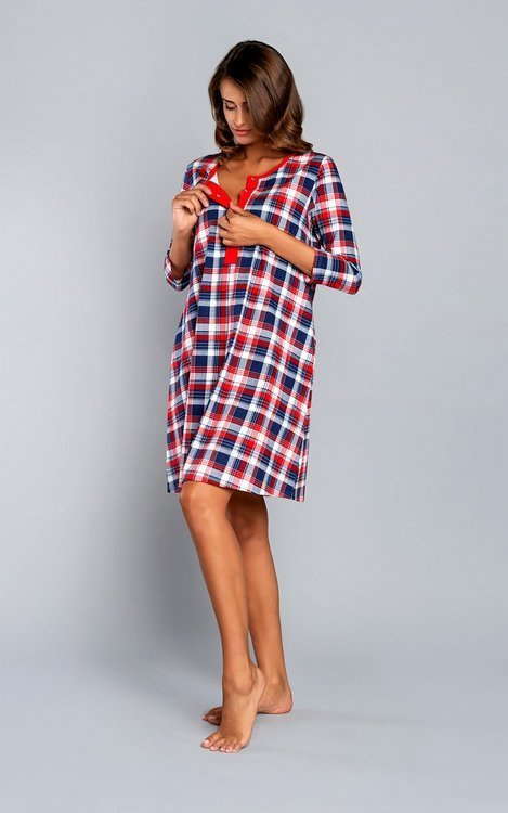 Rugia materská a dojčiaca nočná košeľa 3/4 rukáv Talianska móda - červená