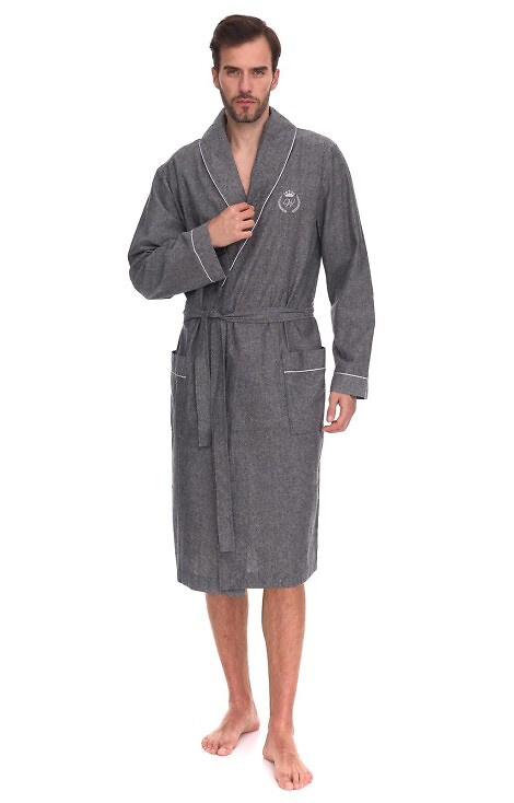 2532 Zeus Pánsky župan L&L sivý - dlhý, bavlna, melanž, klasický