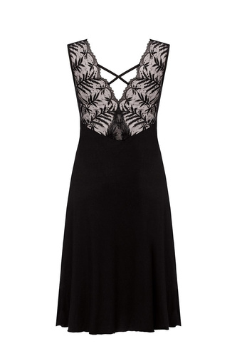 Nočná košeľa Petra KM29 Mefemi by Nipplex čierna- viskóza, čipka, dĺžka do lýtok