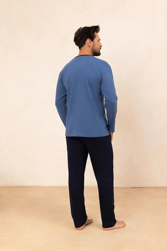 Regina 494 navy blue - pánske bavlnené pyžamo s dlhým rukávom, klasický strih
