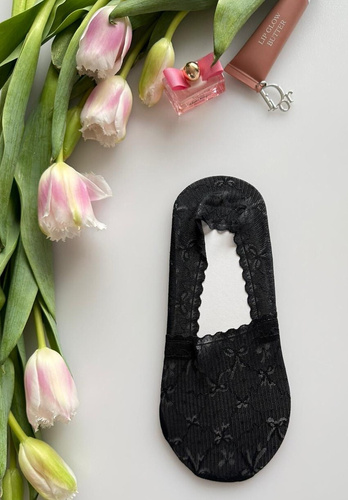 Dámske balerínkové ponožky Magnetis čipkované so silikónom – neviditeľné black