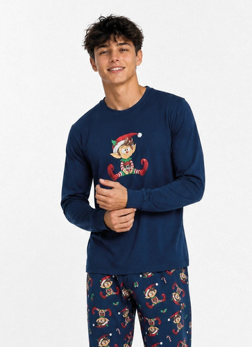 Cornette Elf 2 Christmas 967/62 Mládežnícke pyžamo tmavomodré 100 % bavlna