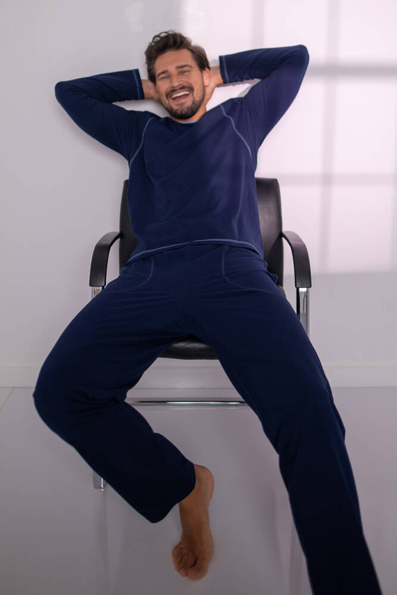 Salomon Pánske pyžamo s dlhým rukávom, dlhé nohavice Italian Fashion - tmavomodrá/modrá