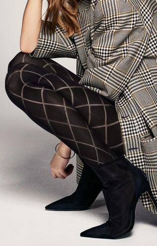 Grandi Pančuchy Rombo 60 den Veneziana čierne - geometrický vzor, mäkké a elastické