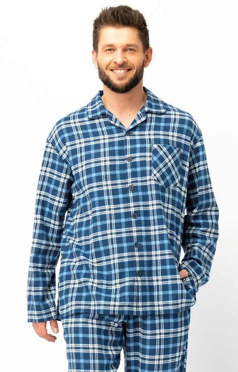 MNS 492 Key jeans pánske pyžamo - károvaný flanel, bavlna