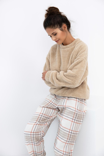 Dámske pyžamo Joyce Sensis - teplé pyžamo s mäkkou vrchnou časťou a károvanými nohavicami