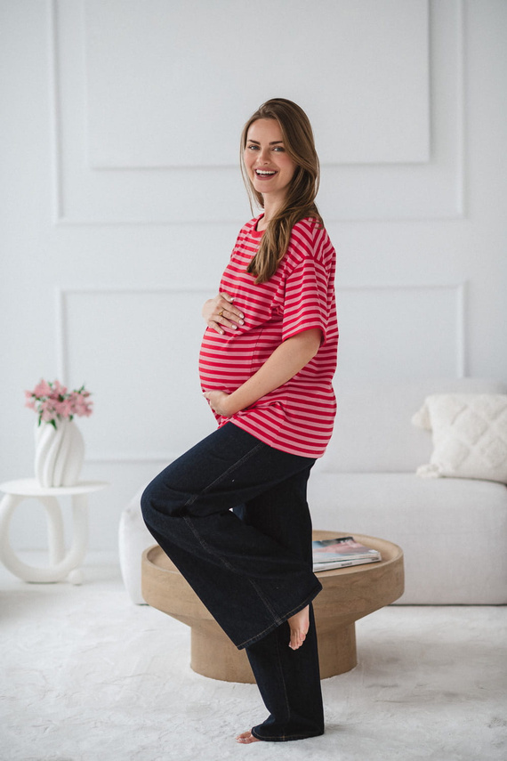Mamahood Tričko pre tehotenstvo a dojčenie Milk&Love červeno-ružové pruhy - pohodlné a štýlové