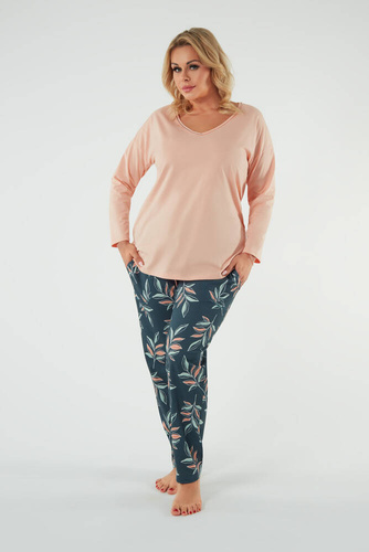 Julietta Dámske pyžamo s dlhým rukávom a dlhými nohavicami Italian Fashion - lososová/potlač