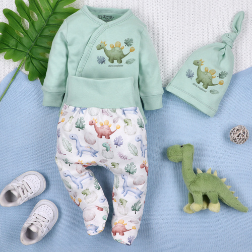 ABN-5563 Dino Explorer Nini obálkové body mentolové | organická bavlna pre novorodenca