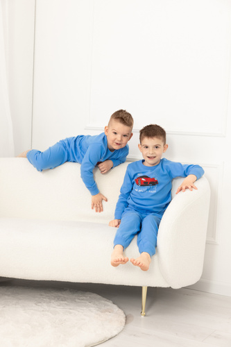 Chlapčenské pyžamo Gordo - bavlnené, s dlhým rukávom a nohavicami na šnúrku Italian Fashion - modré