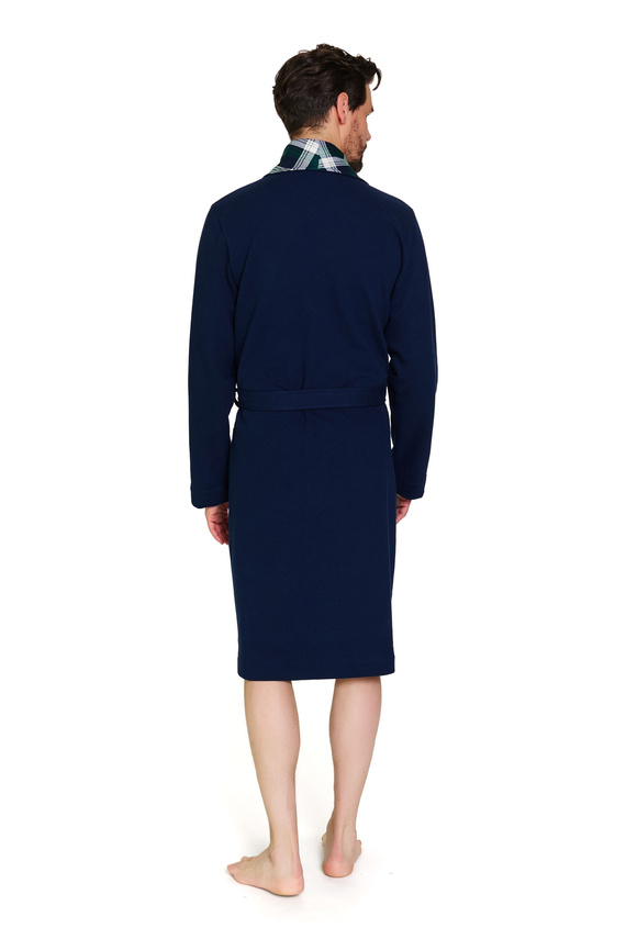 7366 Doctor Nap | Pánsky prémiový tmavomodrý župan s károvaným lemovaním - 100% bavlna - tmavomodrý