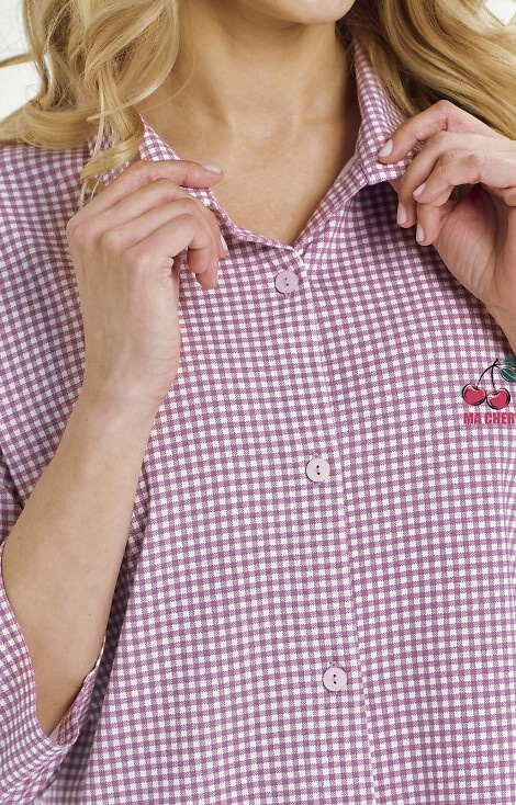 3436 Joliee Dámska košeľa Taro ružová - bavlna, kockovaná, 3/4 rukáv, gombíky