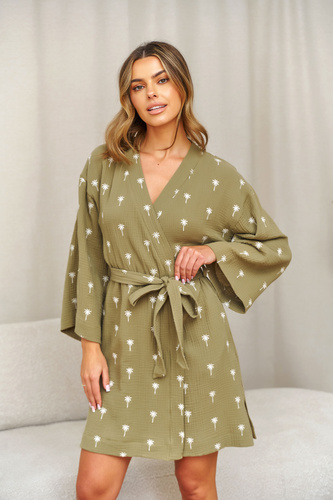 Dámsky župan Doctor Nap 7418 mušelín bavlna – olivové kimono