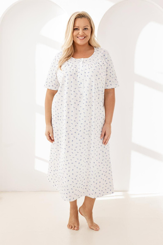 019 Regina Fialová nočná košeľa - dlhá, bavlnená, s výstrihom na gombíky