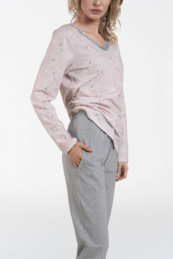 Simona Dámske pyžamo s dlhým rukávom a dlhé nohavice Italian Fashion - potlač/melanžová
