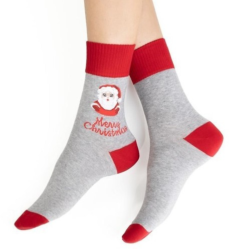 ART.136 Dámske vianočné ponožky Steven melange grey 142- bavlnené, teplé, zimný vzor