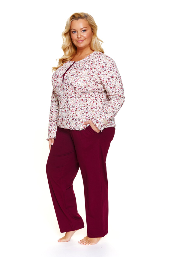 7307 Doctor Nap - Dámske plus size pyžamo na zips | 95% bavlna, poľská výroba - flores
