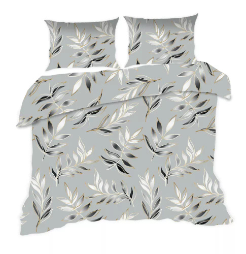 1745N Bavlnené posteľné prádlo Classic E24 Karo leaves grey graphite - 100% bavlna, odolná, farebná, 2-dielna súprava