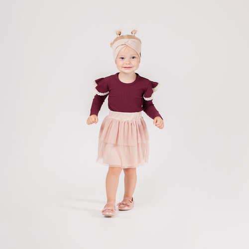 217138 Bavlnená blúzka Alisa Nicol - dlhý rukáv, bordová, volániky s čipkou