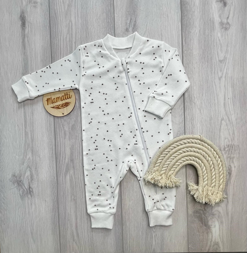 Mamatti Pajac dojčenský PS16241 biely na zips bavlnený