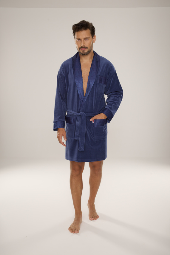 866 Noble Pánsky velúrový župan De Lafense - krátky, elegantný, bavlna - denim