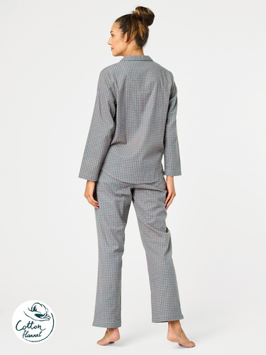 Dámske pyžamo LNS 429 Key peplite - bavlna, dlhý rukáv, zapínanie na gombíky