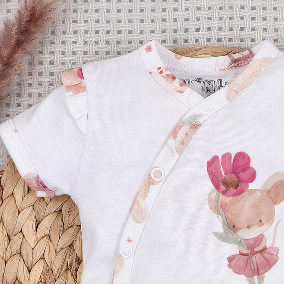 Detské body Nini Little Mouse organická bavlna zavinovacie krátky rukáv