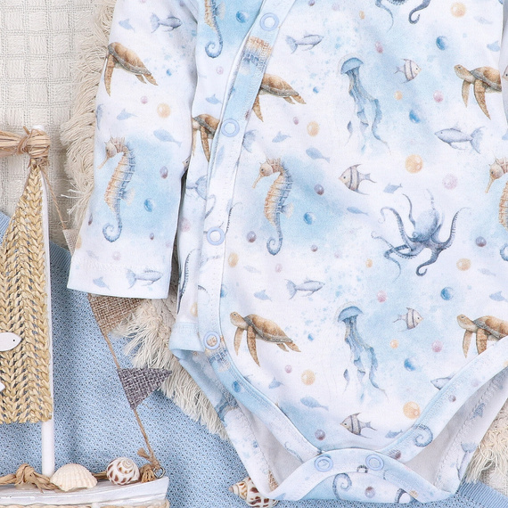 ABN-5441 Sea Of Joy Nini obálkové body modré - organická bavlna, pre dojčatá