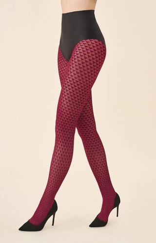 1233 Cherie Pančuchové nohavice Gabriella 60 den bordová - srdiečkový vzor, 3D