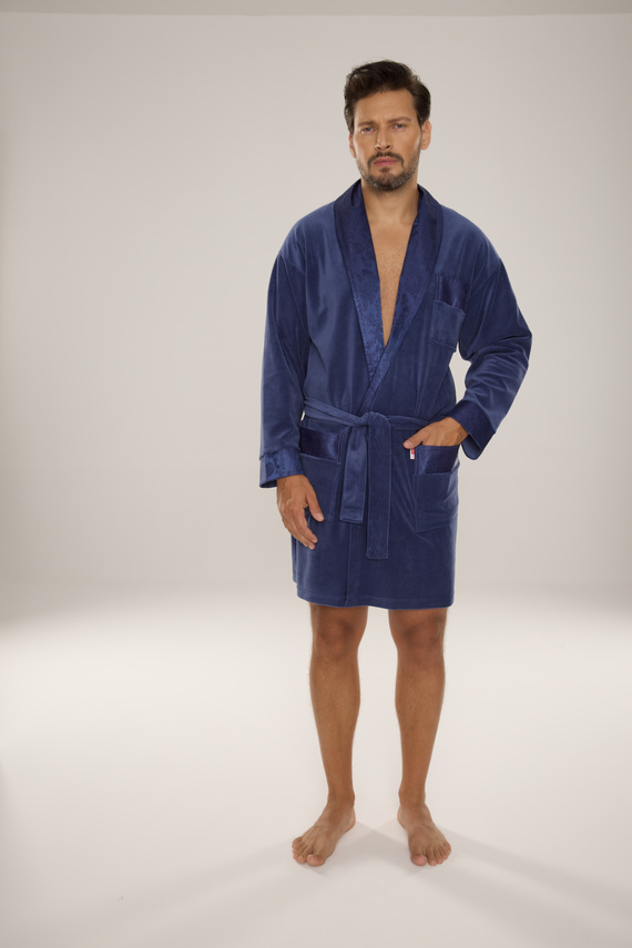866 Noble Pánsky velúrový župan De Lafense - krátky, elegantný, bavlna - denim