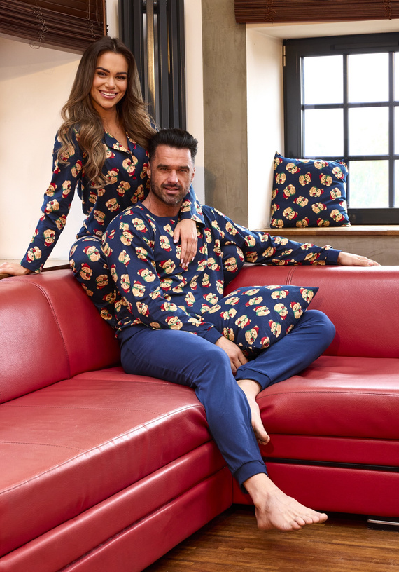 457/293 Teddy 6 Cornette pánske pyžamo - vianočné, tmavomodré, bavlna